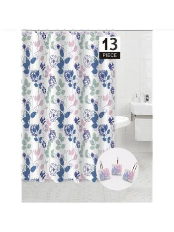 FLORAL SHOWER CURTAIN SET WITH HOOKS