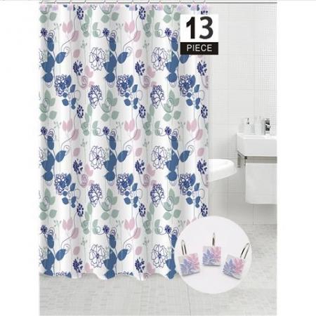 FLORAL SHOWER CURTAIN SET WITH HOOKS
